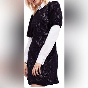 Free People Overlay Black Lace Puff Sleeve Dress